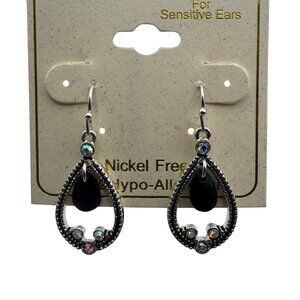 Ear Sense Teardrop Earrings Nickel Free Hypoallergenic Black Dangle Design New